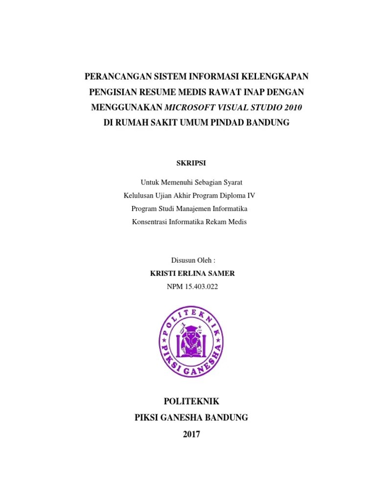 Skripsi Perancangan Sistem Informasi Kelengkapan Berkas Resume Medis Rawat Inap | Pdf