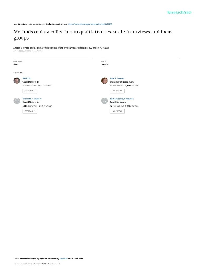 Methods of Data Collection in Qualitative Research Interviews and