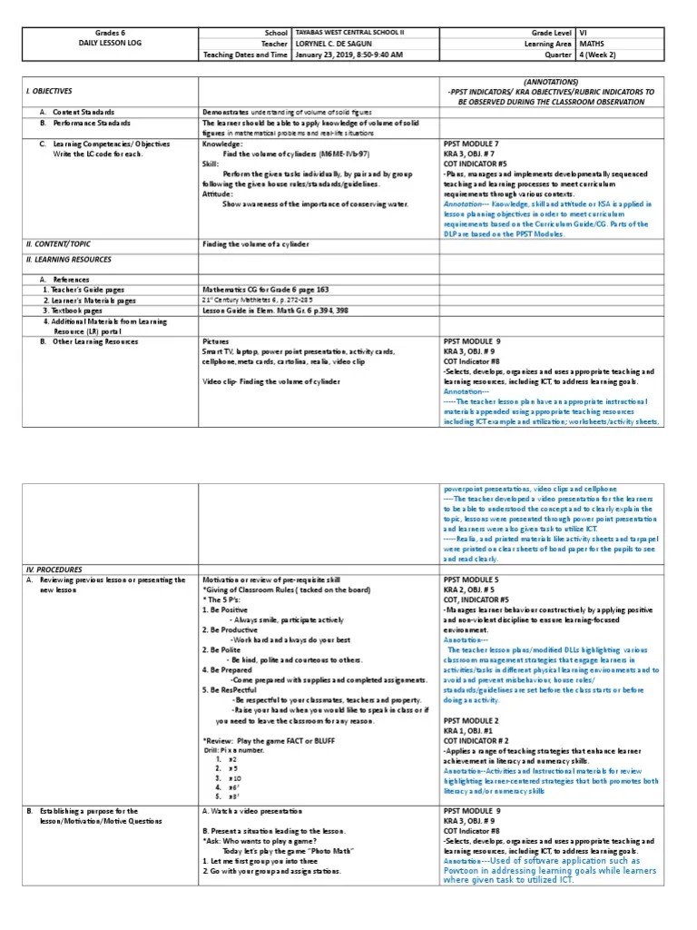 COT DLP Math Grade 6 Educational Assessment Educational Technology