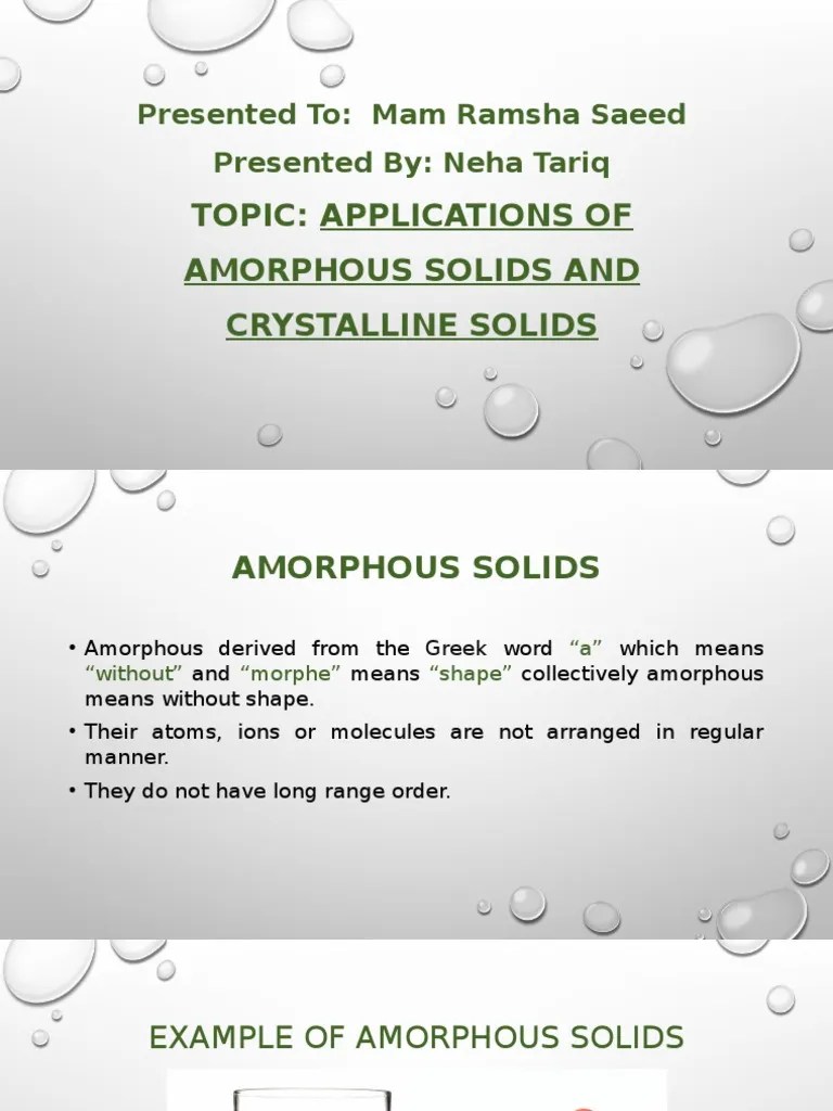 Topic Applications of Amorphous Solids and Crystalline Solids PDF