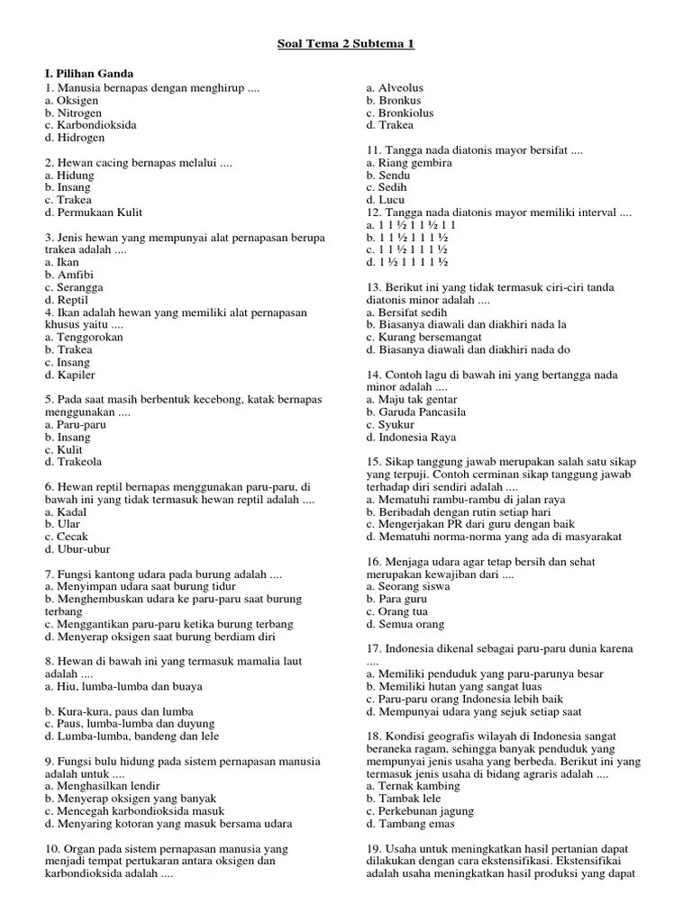 Soal Tema 2 Subtema 1 | PDF