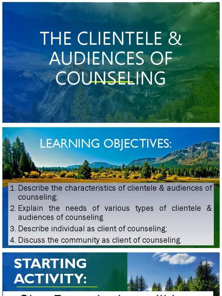 The Clientele & Audiences of Counseling PDF School Counselor