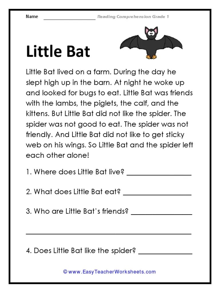 Little Bat: Reading Comprehension Grade 1 | Pdf