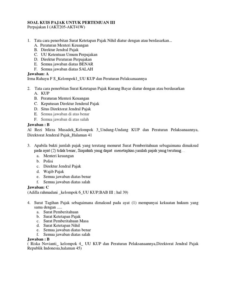 Kumpulan Soal Pilihan Ganda Beserta Jawaban Surat Ketetapan Pajak