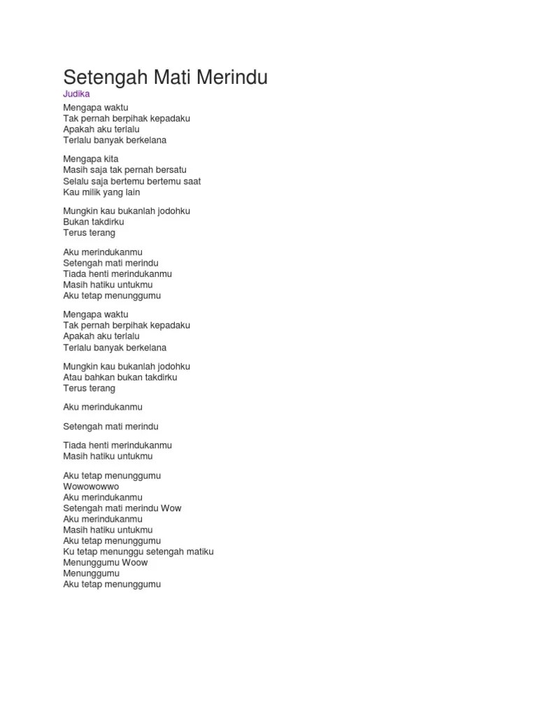 Lirik Lagu Setengah Mati Merindu | PDF