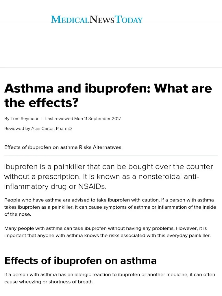 Asthma and Ibuprofen Effects, Risks, and Alternatives PDF Asthma Allergy