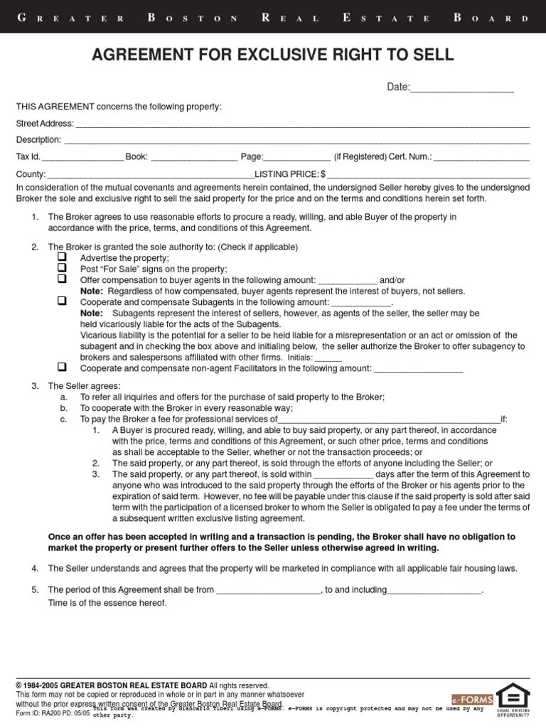 Exclusive Right To Sell Agreement PDF Real Estate Broker Business Law