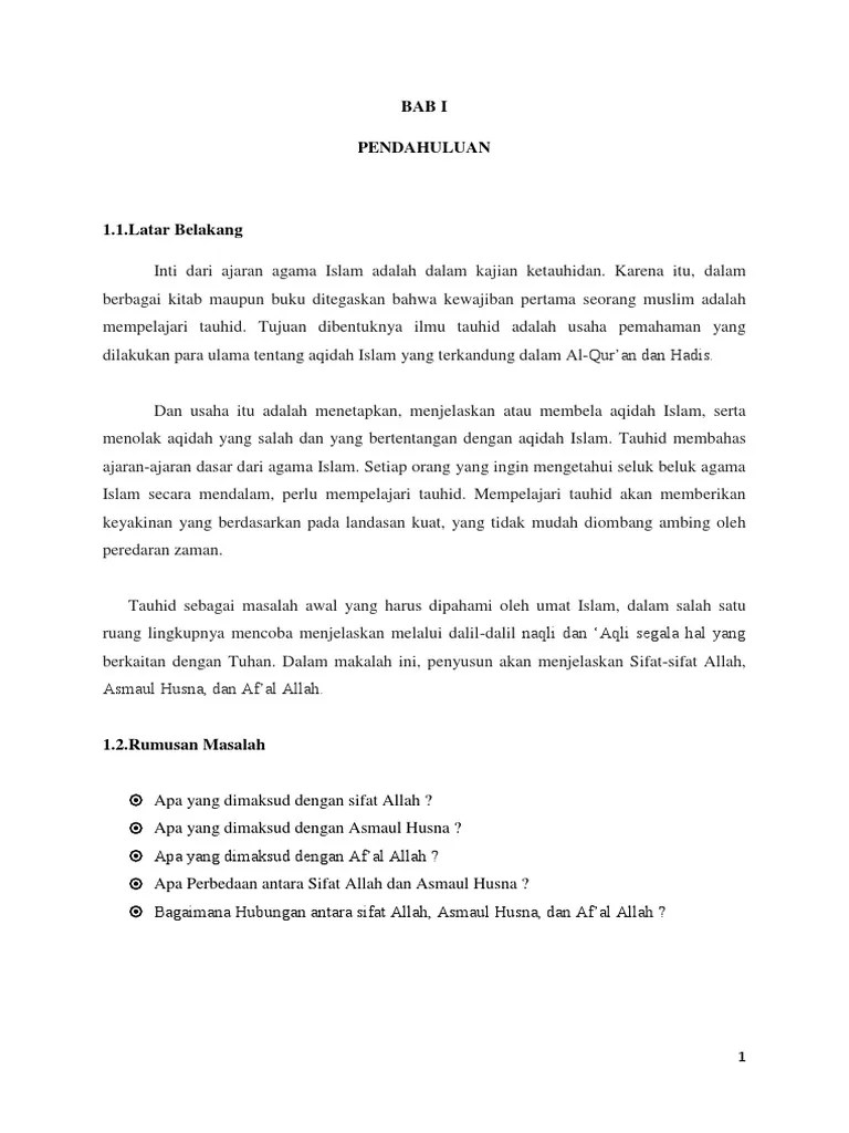 Makalah Agama Sifat, Asmaul Husna, Dan Af&rsquo;Al Allah | PDF