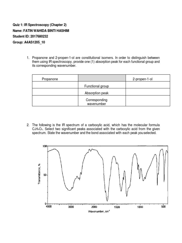 Quiz (IR) Spectrum PDF Infrared Spectroscopy Absorption Spectroscopy