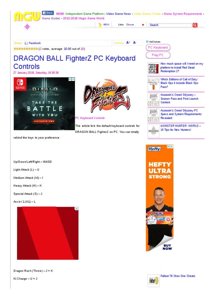 Dragon Ball Fighterz Pc Keyboard Controls Video Games Computer Keyboard