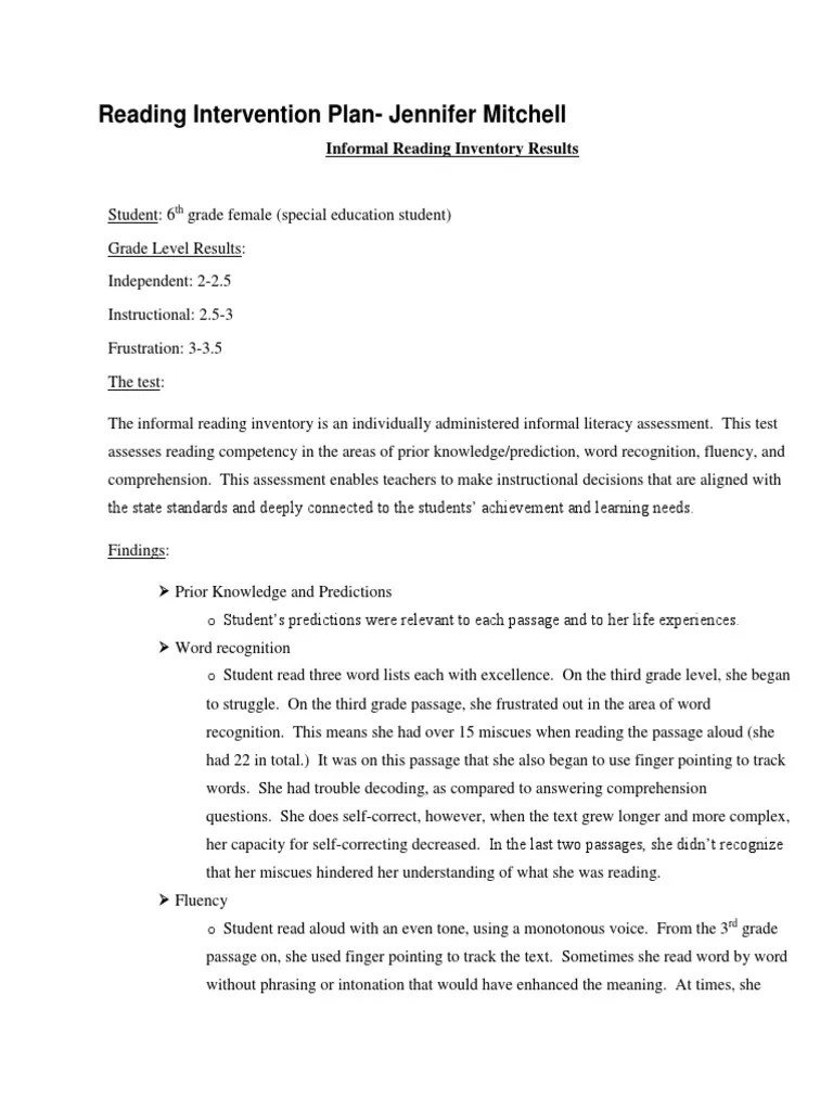 Reading Intervention Plan PDF Reading Comprehension Phonics