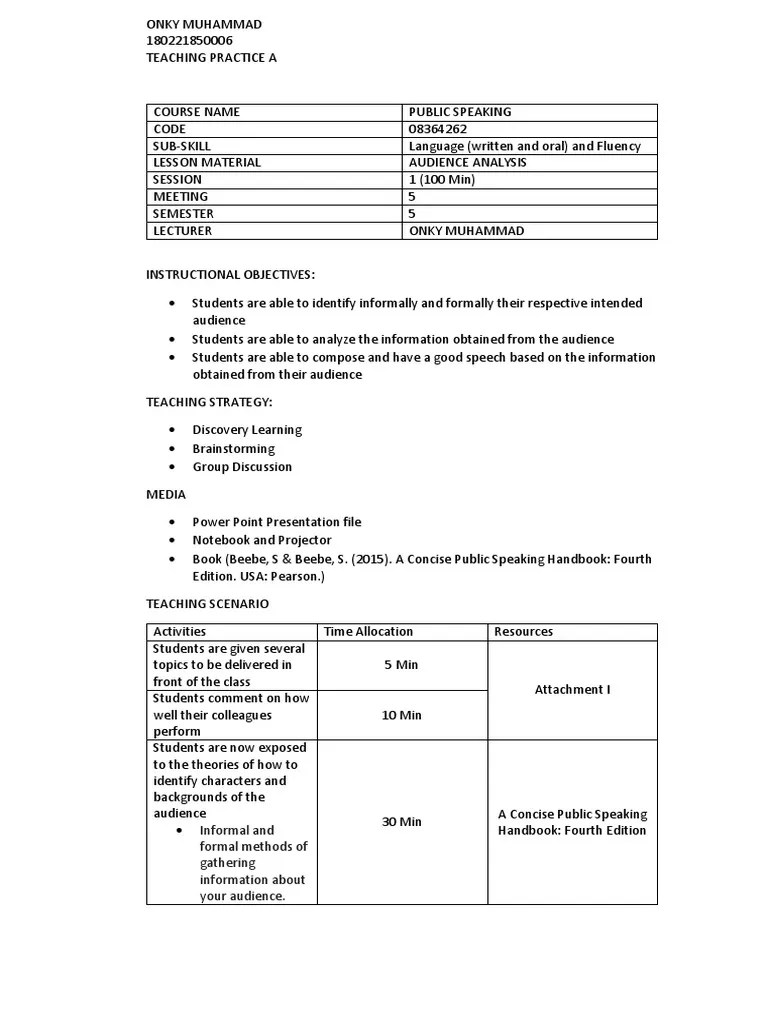 Public Speaking Lesson Plan | PDF | Public Speaking | Argument