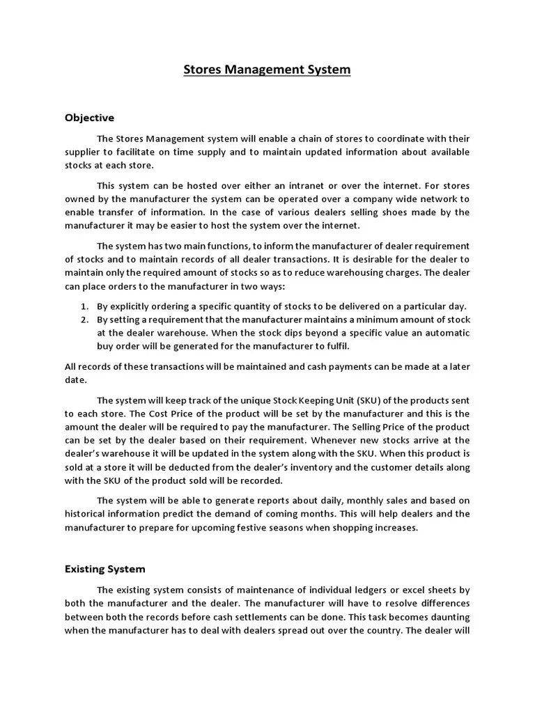 Stores Management System Objective PDF Retail Warehouse