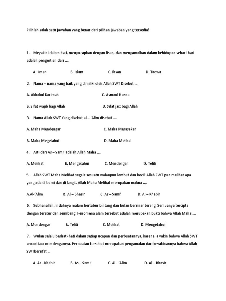 Bank Soal Agama Rikha | PDF