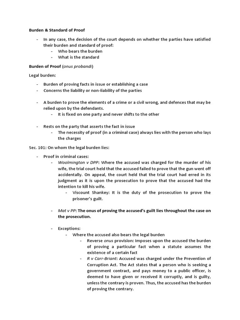 Burden & Standard of Proof PDF Burden Of Proof (Law) Reasonable Doubt