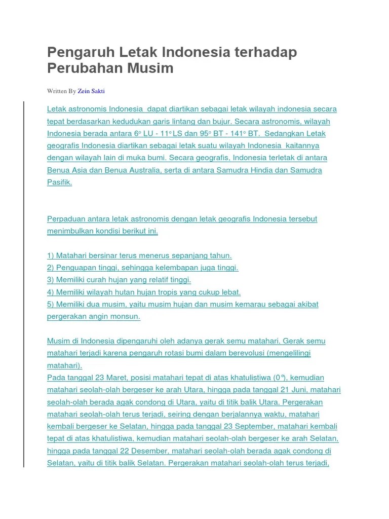 Pengaruh Letak Indonesia Terhadap Perubahan Musim | PDF