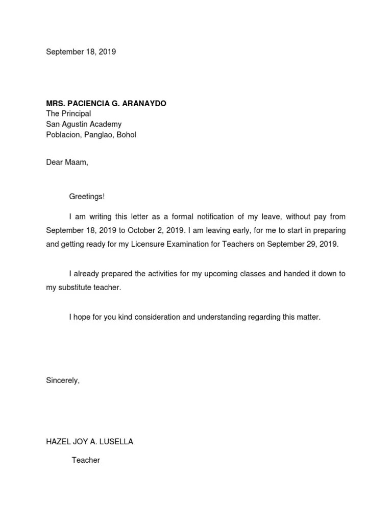 Excuse Letter Board Exam PDF