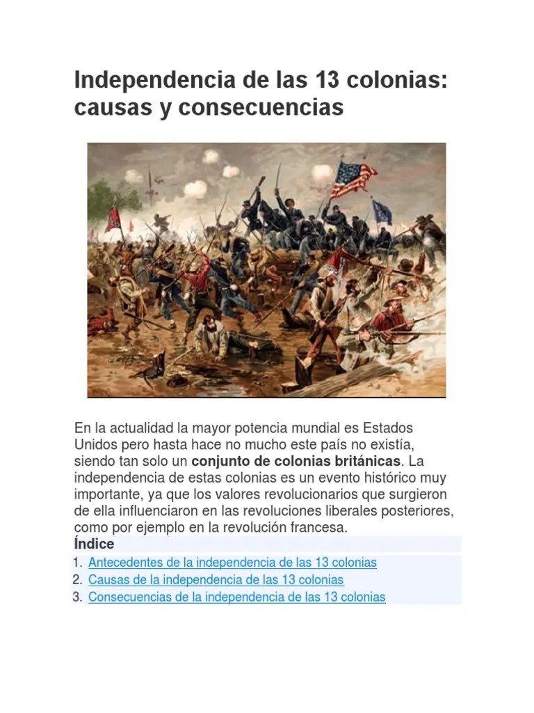 Independencia de las 13 colonias causas y consecuencias Índice Trece colonias Imperio