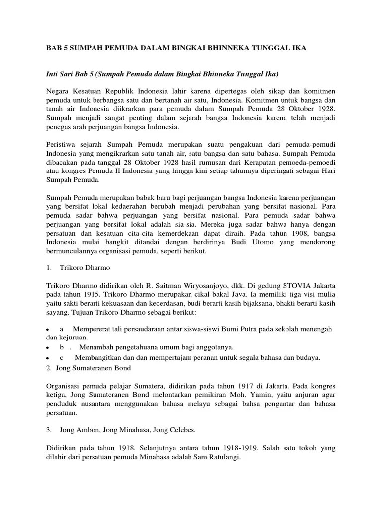 Bab 5 Sumpah Pemuda Dalam Bingkai Bhinneka Tunggal Ika | PDF