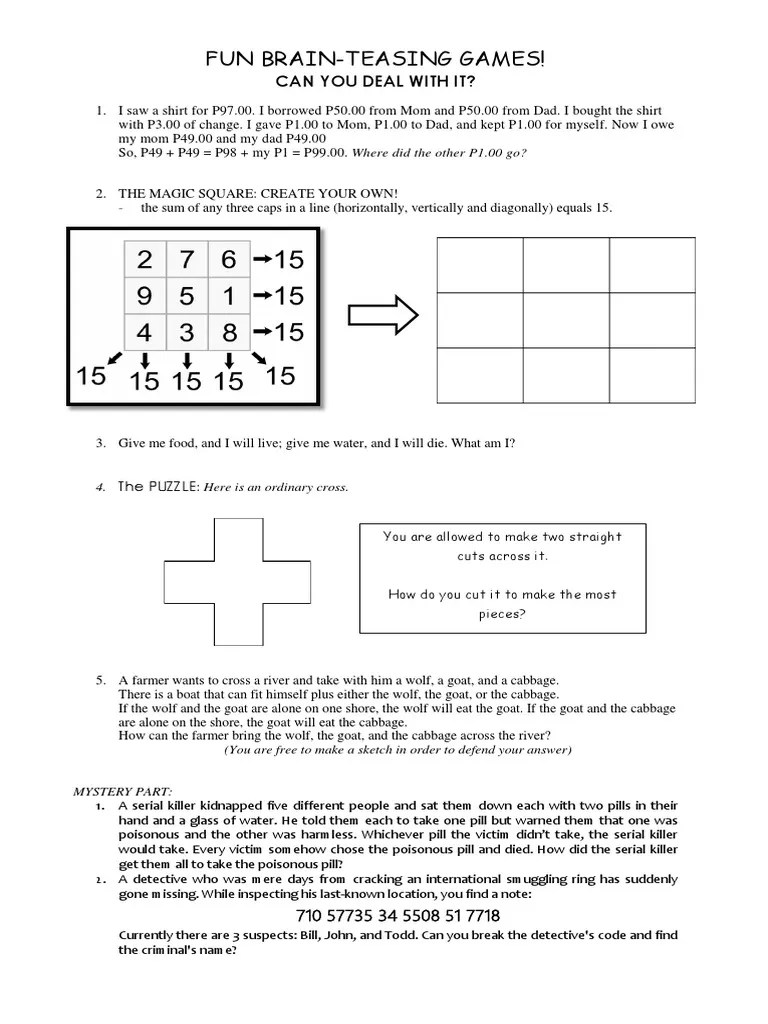 Fun BrainTeasing Games! Can You Deal With It? PDF