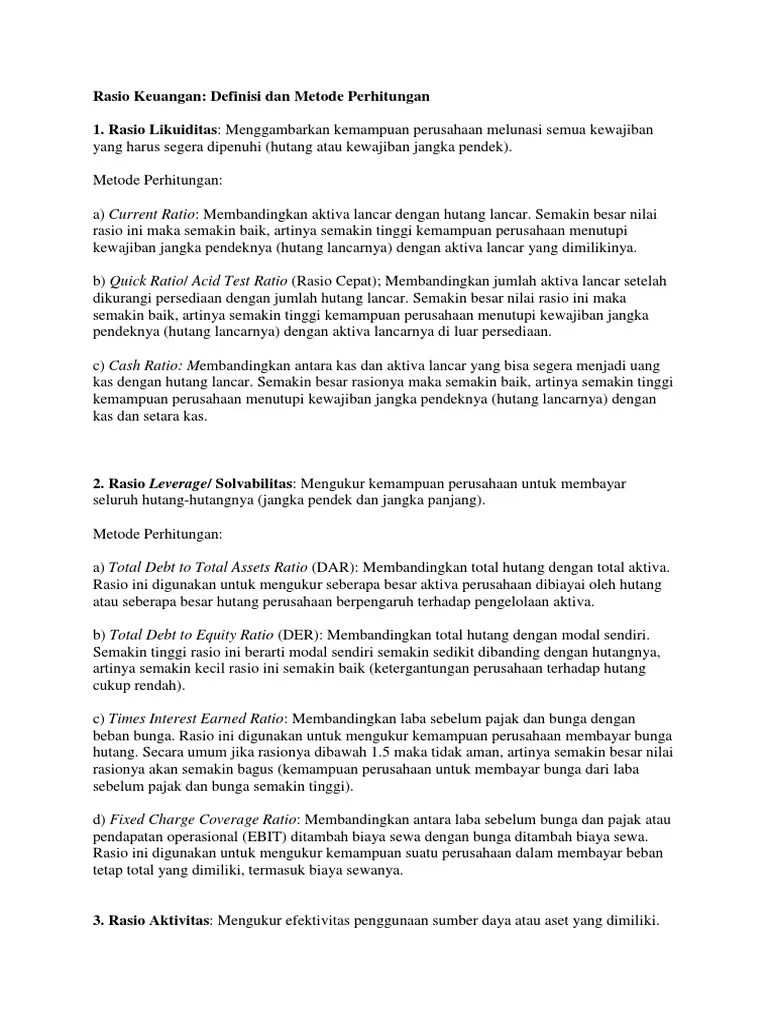 Definisi Dan Metode Perhitungan Rasio Keuangan | PDF