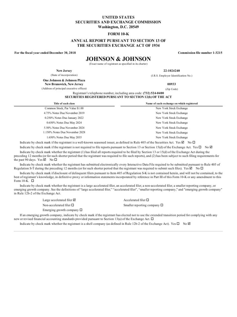 J&J Company PDF Form 10 K Food And Drug Administration