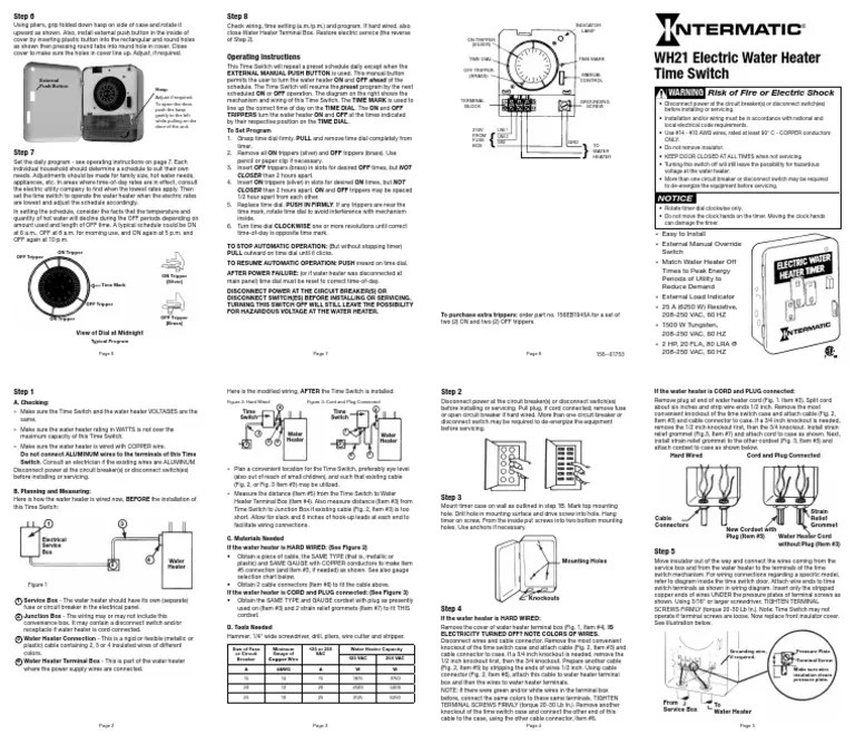 WH21 Electric Water Heater Time Switch Warning Electrical Connector