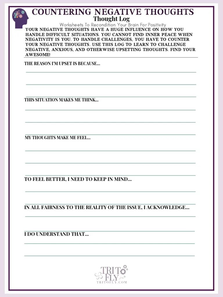 Countering Negative Thoughts Log - Self-Help Worksheet | PDF