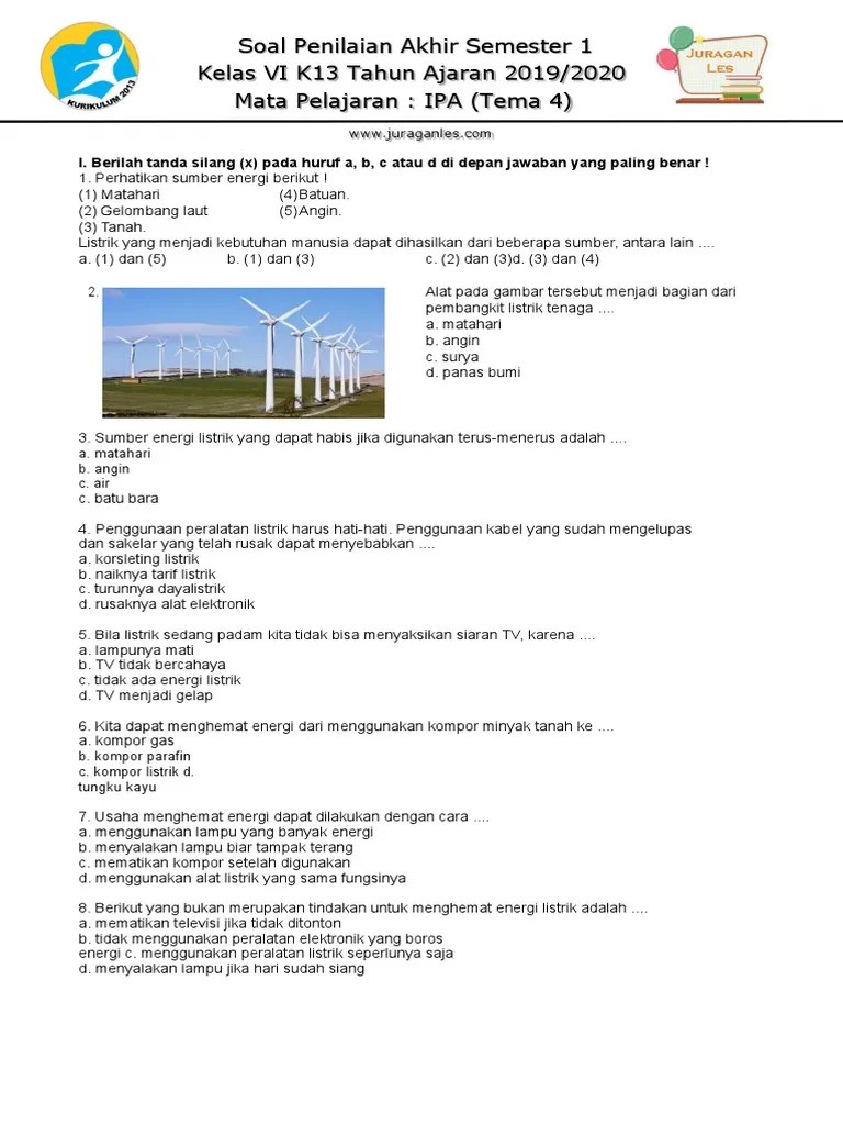 Soal Tematik Kelas 6 Tema 4 IPA | PDF