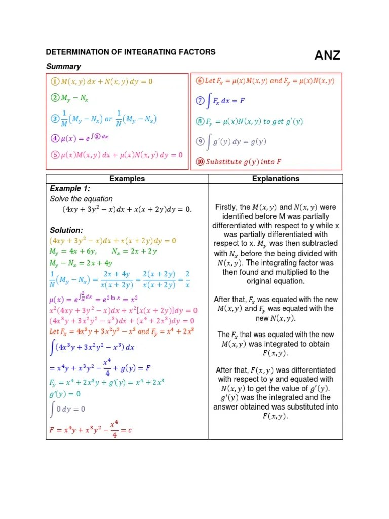 Differential Equation Examples of Determination of Integrating
