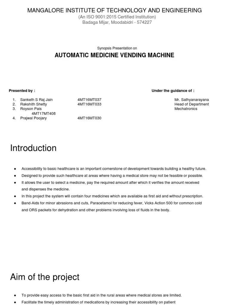 Automatic Medicine Vending Machine PDF Vending Machine Medicine