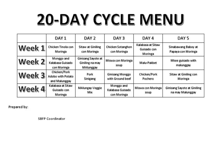 20 Day Cycle Menu