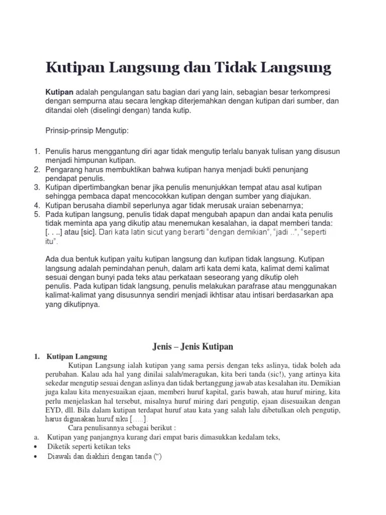 Kutipan Langsung Dan Tidak Langsung | PDF