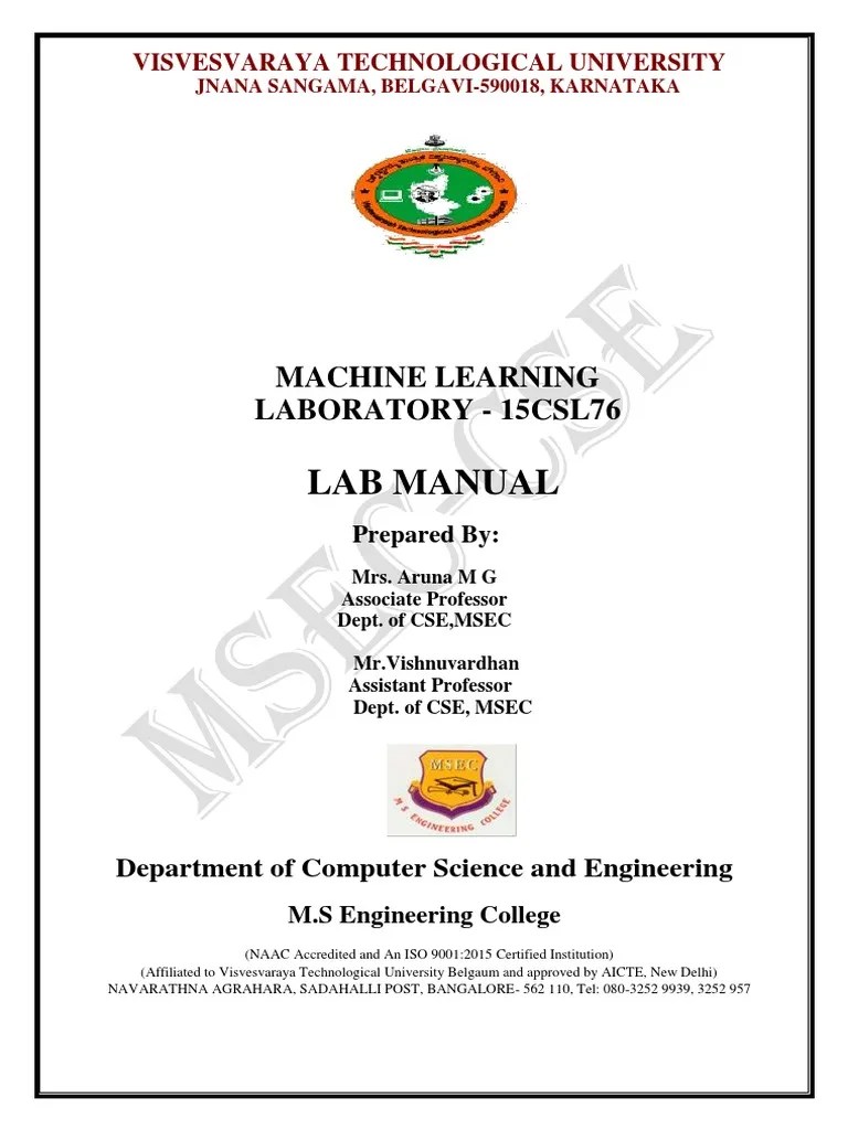 Vtu ML Lab Manual Download Free PDF Machine Learning Artificial