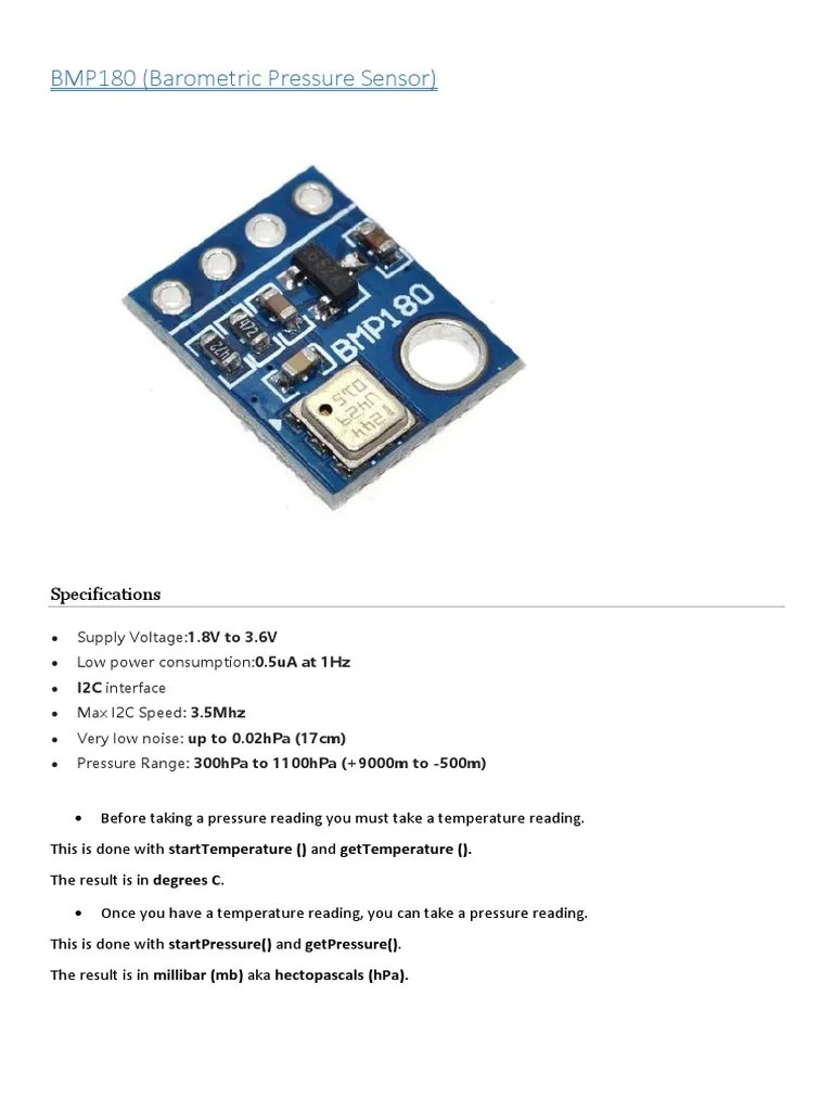 BMP180 (Barometric Pressure Sensor) Specifications PDF