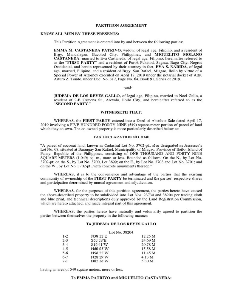 Sample Partition Agreement PDF Government Government Information