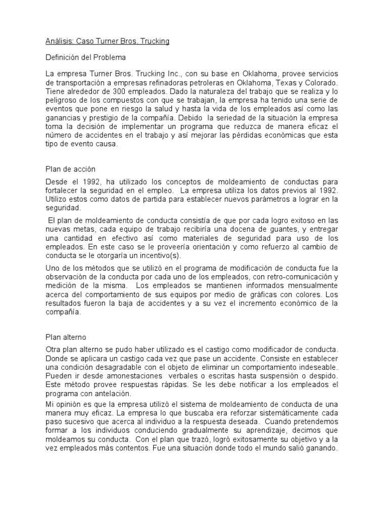 Análisis Caso Turner Bros. Trucking Comportamiento Modificación de