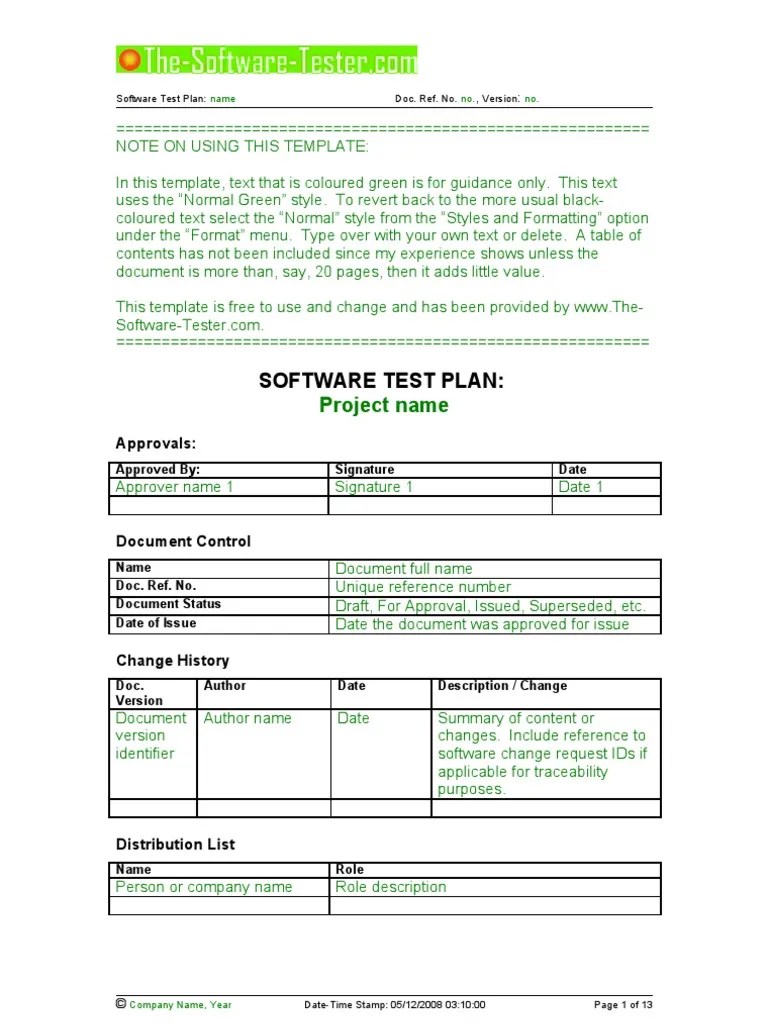 Test Plan Template For Software Testing Get What You Need For Free