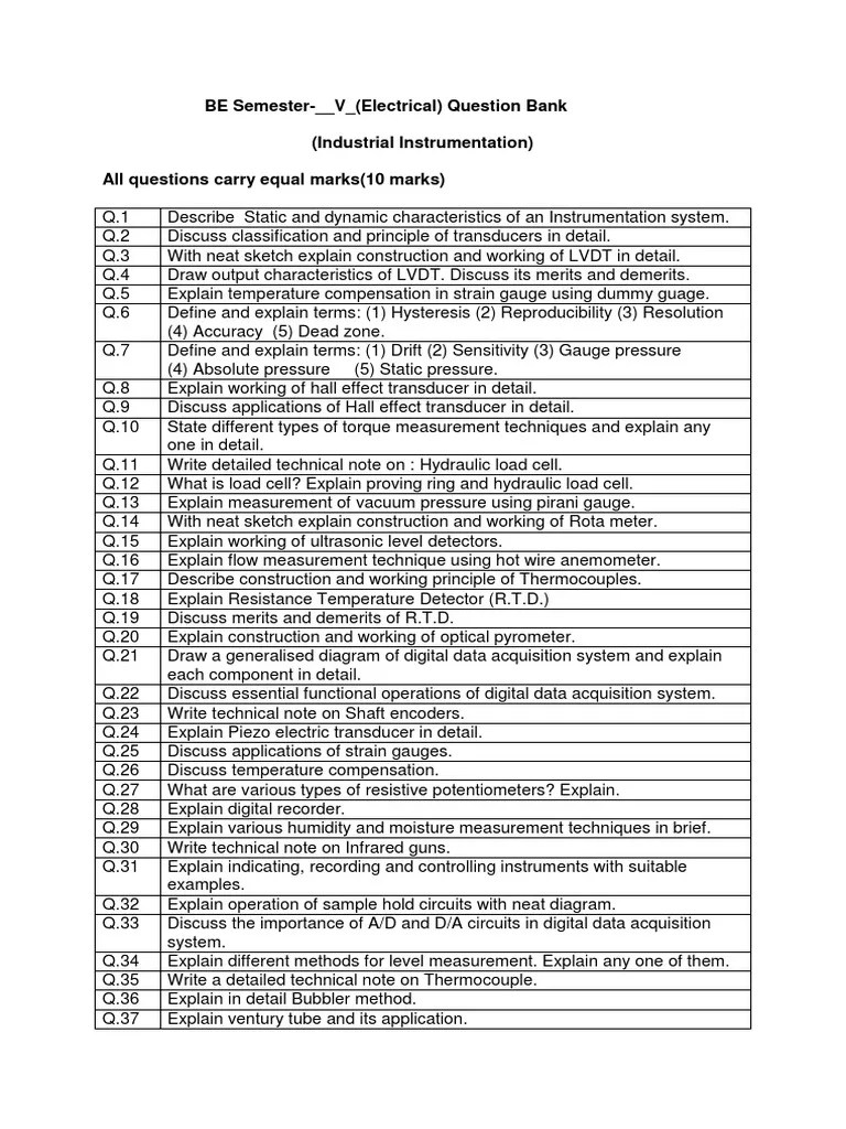 BE Semester V (Electrical) Question Bank (Industrial