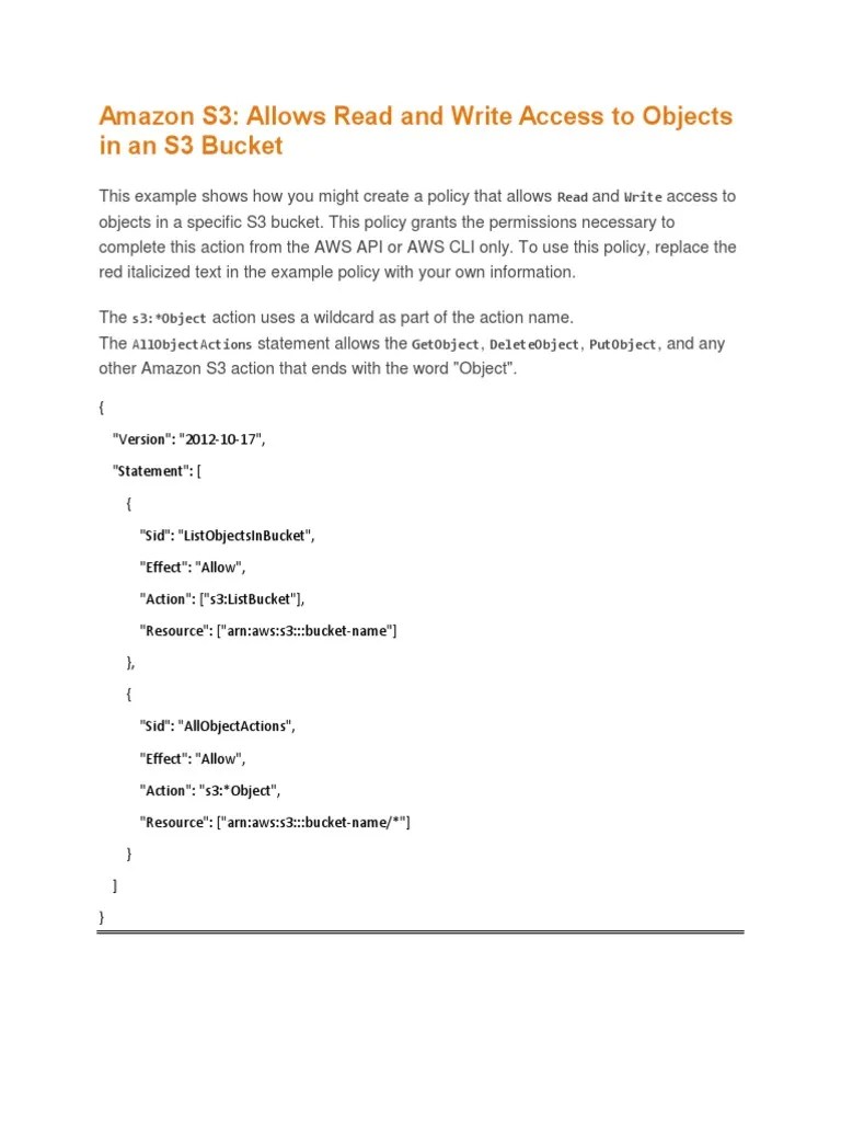 Amazon S3 Allows Read and Write Access To Objects in An S3 Bucket