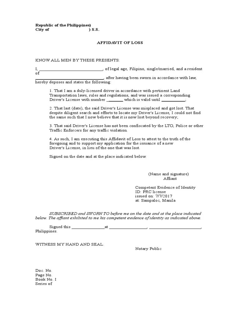 Replace lost driver's license affidavit PDF