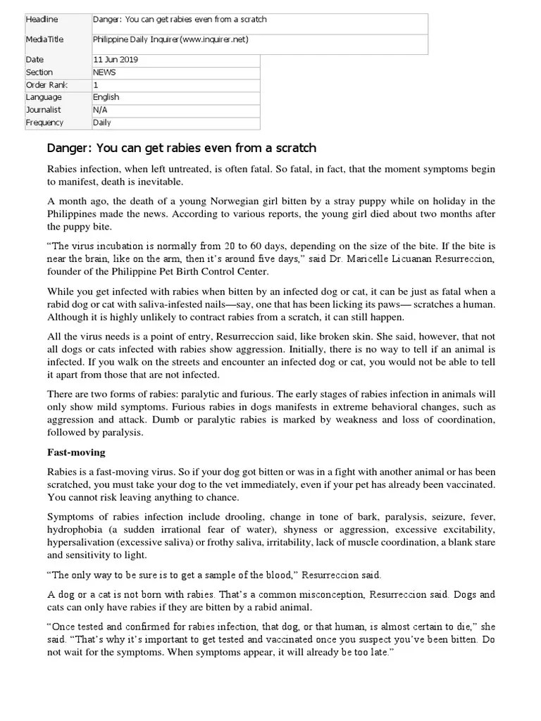 Danger You Can Get Rabies Even From A Scratch FastMoving PDF