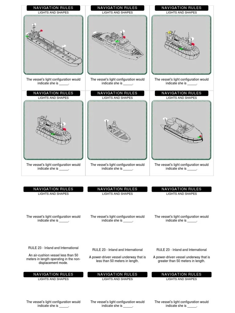 Navigation Rules Flashcards PDF Maritime Pilot Watercraft