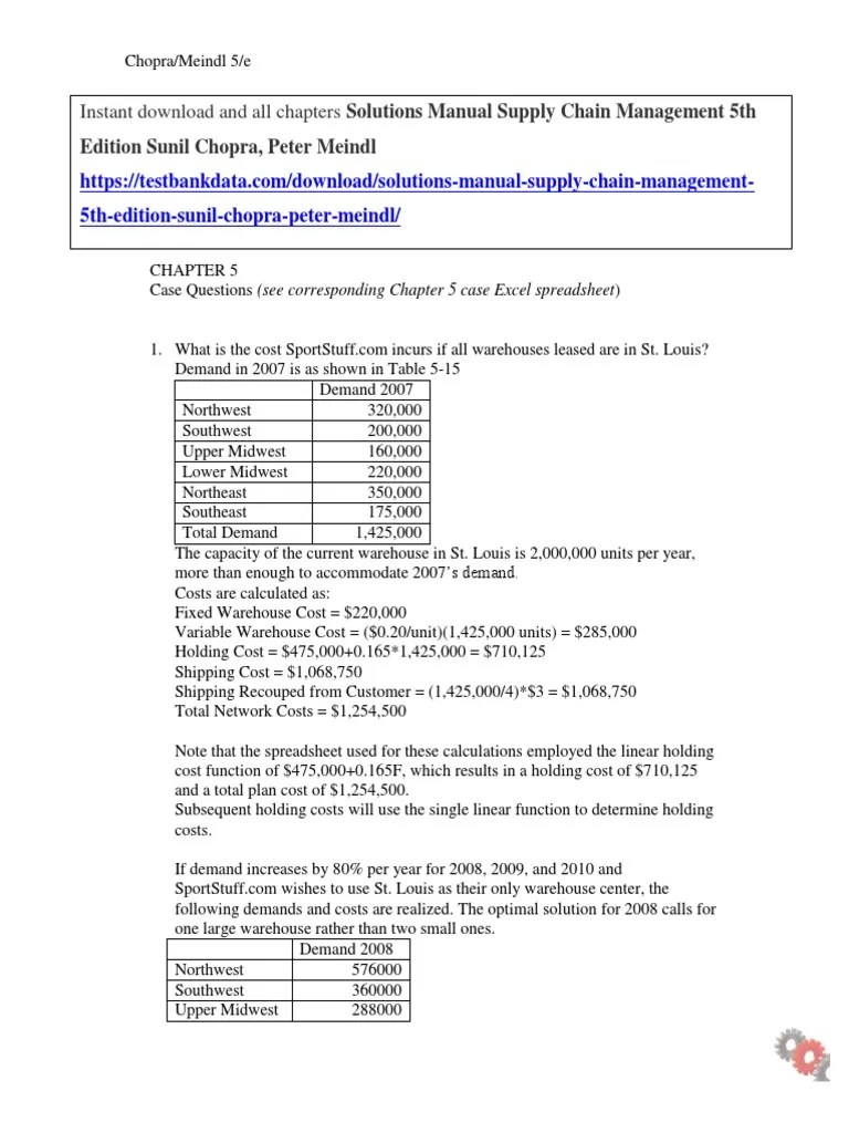 SolutionsManualSupplyChainManagement5thEditionSunil