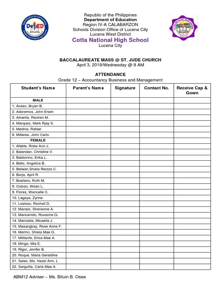 Cotta National High School Department of Education PDF