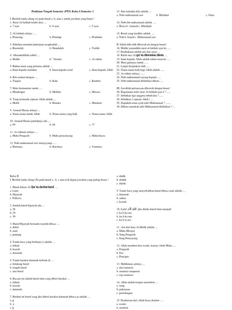 Penilaian Tengah Semester SD Kurikulum 2013 | PDF