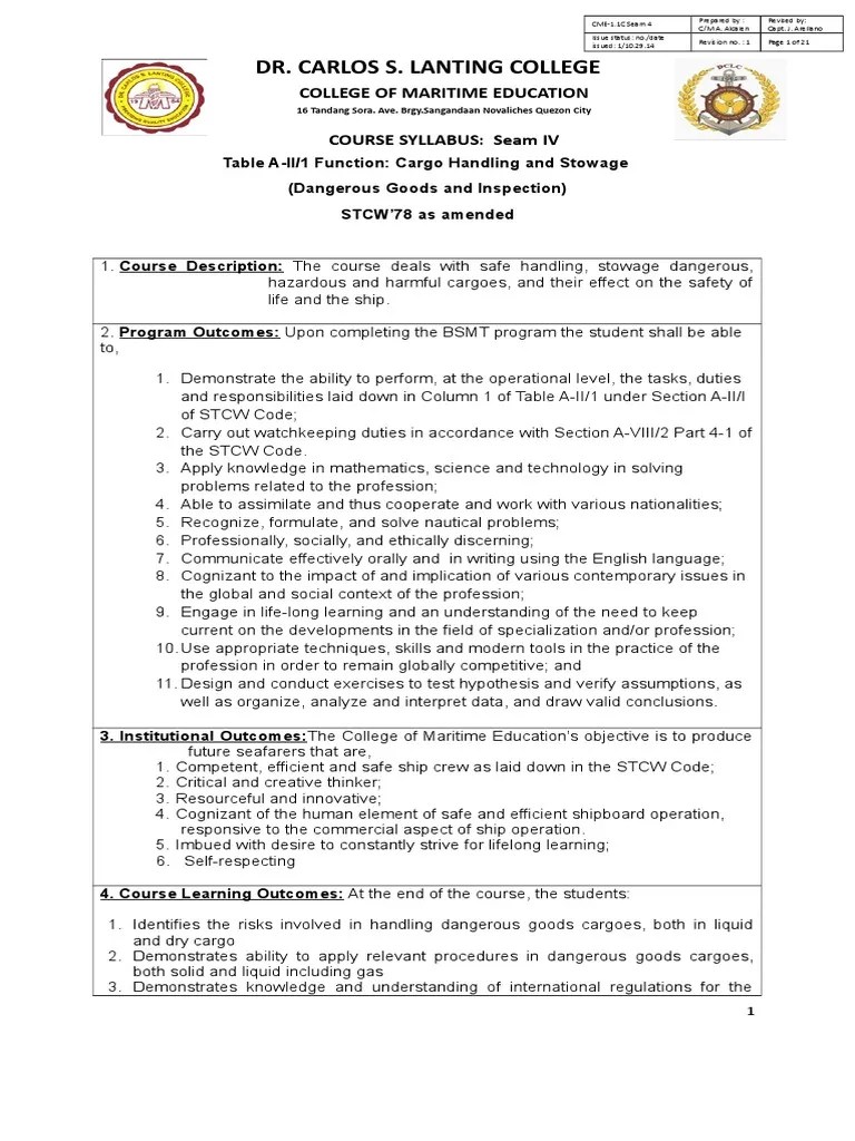 Course Syllabus PDF Oil Tanker Petroleum