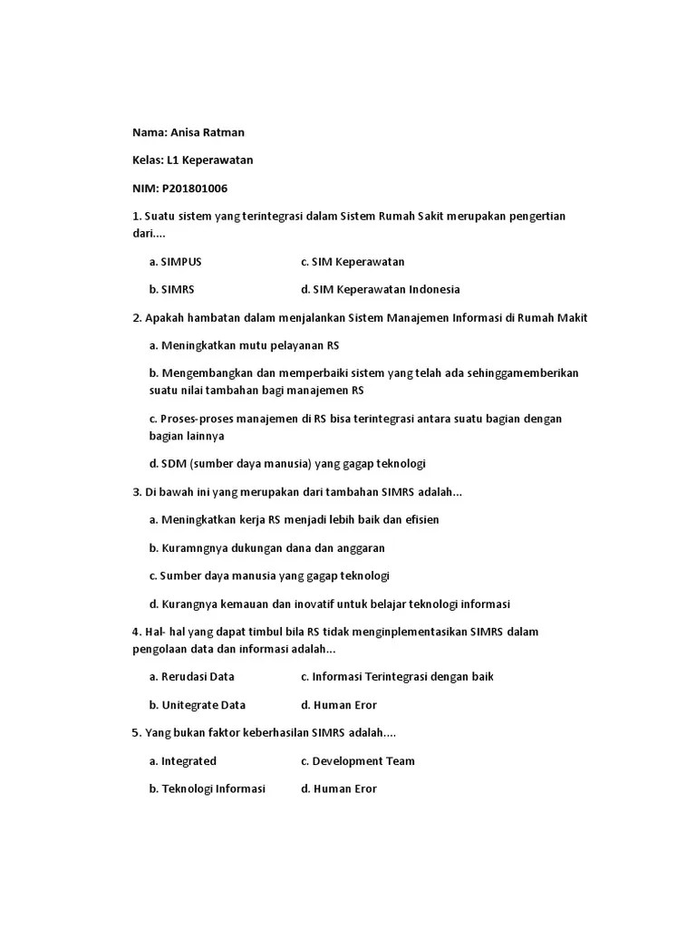 Contoh Soal Sistem Informasi Rumah Sakit