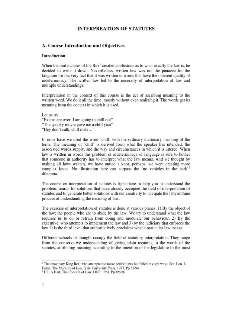 Interpretation of Statutes Course Overview Statutory Interpretation