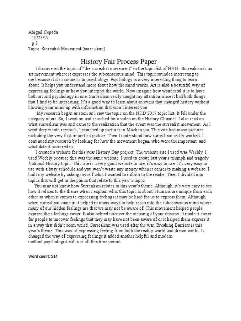 History Fair Process Paper Word Count 514 PDF Surrealism Dream